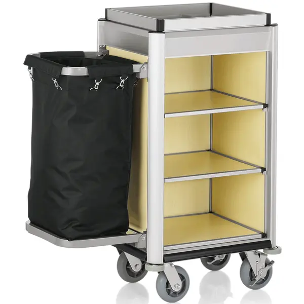 Huishoudwagen | ISABELLA | Aluminium/Hout | 4 Niveaus | Waszak | Wielen (Geremd) | 950x550x1160(h)mm