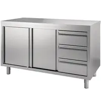 Gastro M Werkbank | RVS | Schuifdeuren + Laden (Rechts) | Diepte 700 | Hoogte 850/900 | Breedte 1400-2000