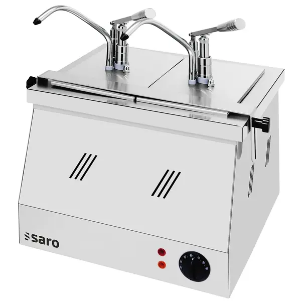 Verwarmde Sausdispenser | RVS | 2x 1/4 GN (2x 4.5L) | 30°C/90°C | Portie 35ml | 0.9kW (230V) | 400x380x510(h)mm