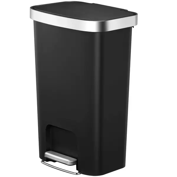 Pedaalemmer | HANA | Kunststof/RVS | Zwart | 50L | Klapdeksel | Afvalscheiding | Wielen | 433x312x641(h)mm