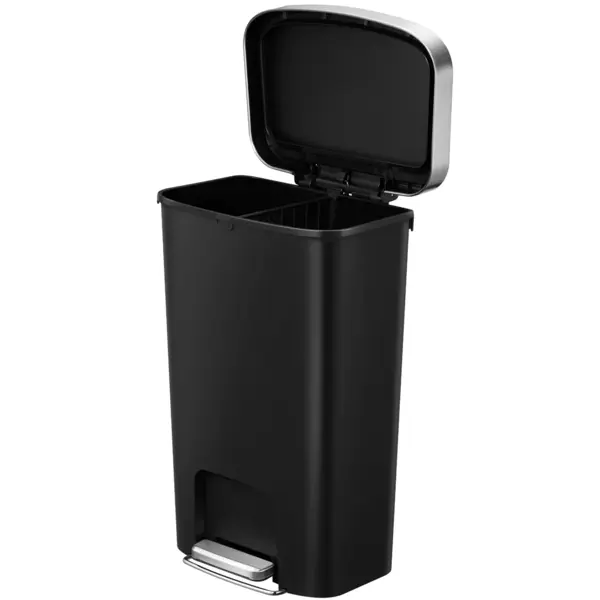 Pedaalemmer | HANA | Kunststof/RVS | Zwart | 50L | Klapdeksel | Afvalscheiding | Wielen | 433x312x641(h)mm