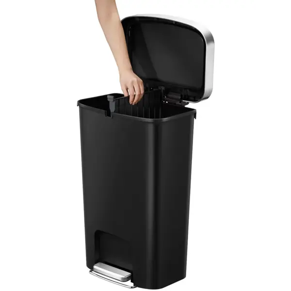 Pedaalemmer | HANA | Kunststof/RVS | Zwart | 50L | Klapdeksel | Afvalscheiding | Wielen | 433x312x641(h)mm