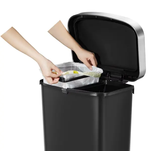 Pedaalemmer | HANA | Kunststof/RVS | Zwart | 50L | Klapdeksel | Afvalscheiding | Wielen | 433x312x641(h)mm