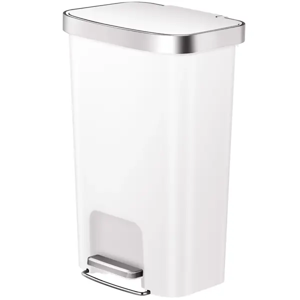 Pedaalemmer | HANA | Kunststof/RVS | Wit | 50L | Klapdeksel | Afvalscheiding | Wielen | 433x312x641(h)mm