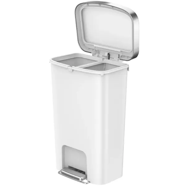 Pedaalemmer | HANA | Kunststof/RVS | Wit | 50L | Klapdeksel | Afvalscheiding | Wielen | 433x312x641(h)mm