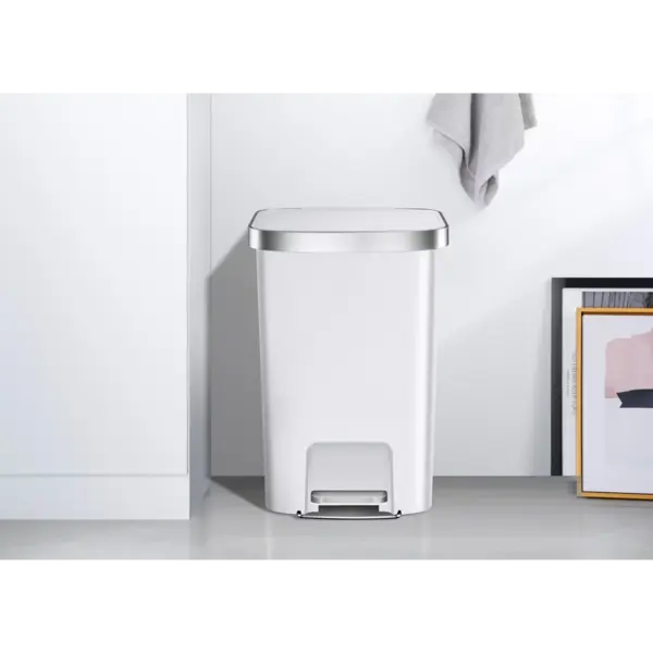 Pedaalemmer | HANA | Kunststof/RVS | Wit | 50L | Klapdeksel | Afvalscheiding | Wielen | 433x312x641(h)mm