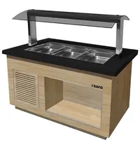Saro Verwarmd Buffet | PREMIUM LINE | Houtlook/Graniet | 3x 1/1 GN | 30°C/90°C | Bain-Marie | Verlichte Kap | Wielen (Geremd) | 1300x880x1350(h)mm
