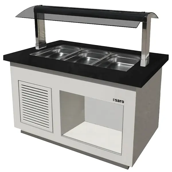 Verwarmd Buffet | PREMIUM LINE | Wit/Graniet | 3x 1/1 GN | 30°C/90°C | Bain-Marie | Verlichte Kap | Wielen (Geremd) | 1300x880x1350(h)mm