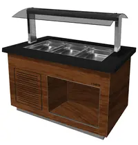 Saro Verwarmd Buffet | PREMIUM LINE | Houtlook/Graniet | 3x 1/1 GN | 30°C/90°C | Bain-Marie | Verlichte Kap | Wielen (Geremd) | 1300x880x1350(h)mm 