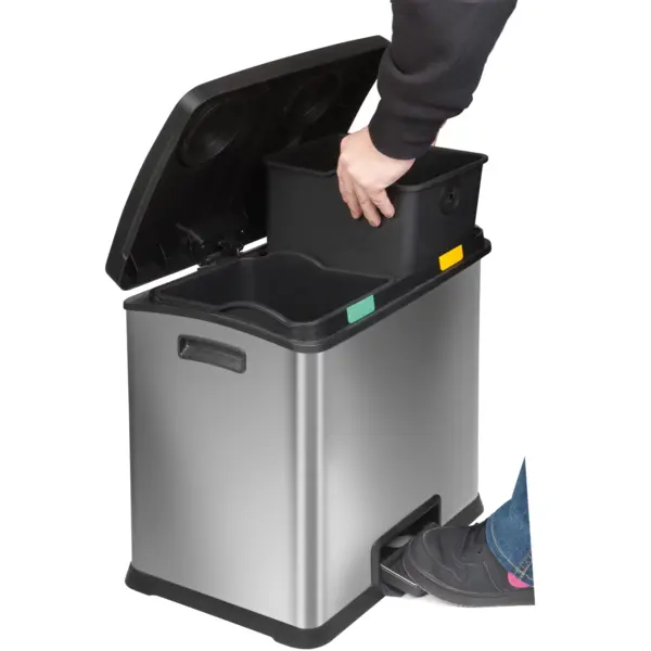 Pedaalemmer | REJOICE | RVS/Kunststof | Zwart | 24L | Klapdeksel | Afvalscheiding | Anti Fingerprint | 405x382x430(h)mm