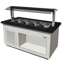 Saro Verwarmd Buffet | PREMIUM LINE | Wit/Graniet | 4x 1/1 GN | 30°C/90°C | Bain-Marie | Verlichte Kap | Wielen (Geremd) | 1700x880x1350(h)mm