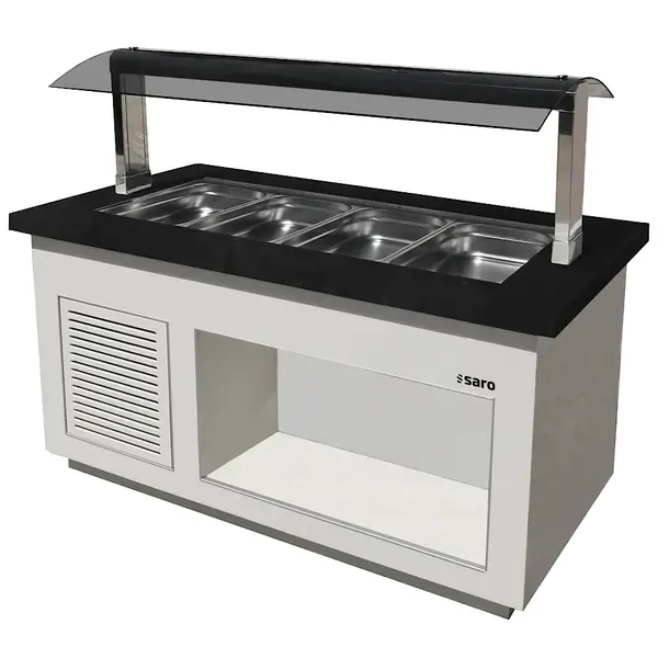 Verwarmd Buffet | PREMIUM LINE | Wit/Graniet | 4x 1/1 GN | 30°C/90°C | Bain-Marie | Verlichte Kap | Wielen (Geremd) | 1700x880x1350(h)mm