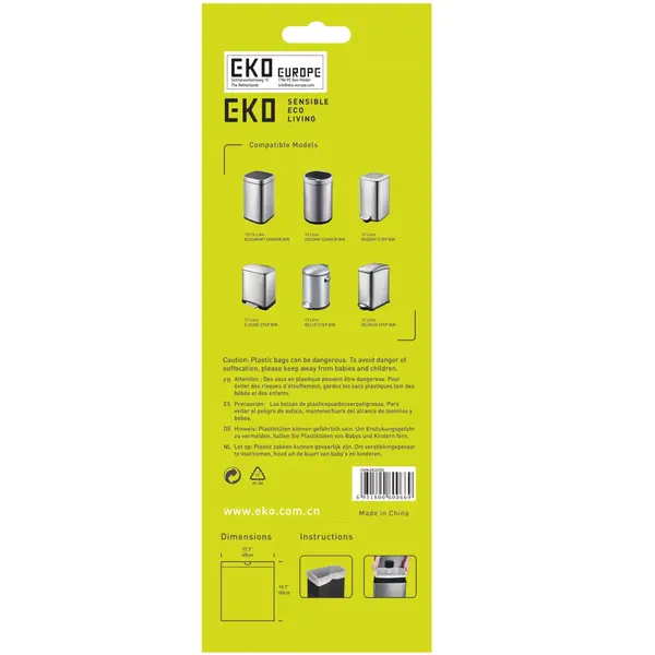 Afvalzakken | Kunststof | Wit | 15L | EKO Afvalbakken | 480 Stuks | 450x500(h)mm