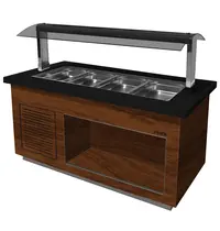 Saro Verwarmd Buffet | PREMIUM LINE | Houtlook/Graniet | 4x 1/1 GN | 30°C/90°C | Bain-Marie | Verlichte Kap | Wielen (Geremd) | 1700x880x1350(h)mm