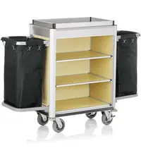 WAS Germany Huishoudwagen | ISABELLA | Aluminium/Hout | 3 Niveaus | Incl. Waszakken | Wielen (Geremd) | 1550x550x1160(h)mm