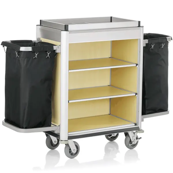 Huishoudwagen | ISABELLA | Aluminium/Hout | 4 Niveaus | Incl. Waszakken | Wielen (Geremd) | 1550x550x1160(h)mm