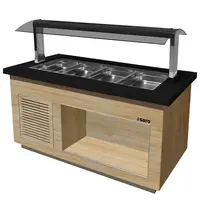 Saro Verwarmd Buffet | PREMIUM LINE | Houtlook/Graniet | 4x 1/1 GN | 30°C/90°C | Bain-Marie | Verlichte Kap | Wielen (Geremd) | 1700x880x1350(h)mm