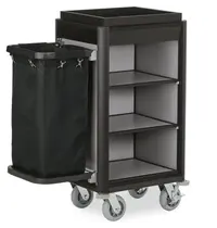 WAS Germany Huishoudwagen | ISABELLA | Aluminium/Hout | 4 Niveaus | Incl. Waszak | Wielen (Geremd) | 950x550x1160(h)mm 