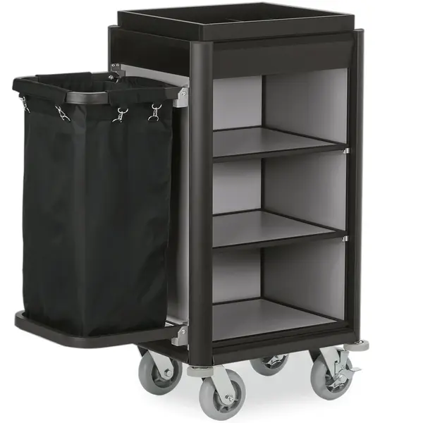 Huishoudwagen | ISABELLA | Aluminium/Hout | 4 Niveaus | Incl. Waszak | Wielen (Geremd) | 950x550x1160(h)mm