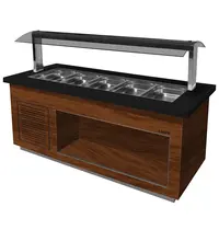 Saro Verwarmd Buffet | PREMIUM LINE | Houtlook/Graniet | 5x 1/1 GN | 30°C/90°C | Bain-Marie | Verlichte Kap | Wielen (Geremd) | 2000x880x1350(h)mm