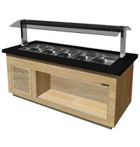 Saro Verwarmd Buffet | PREMIUM LINE | Houtlook/Graniet | 5x 1/1 GN | 30°C/90°C | Bain-Marie | Verlichte Kap | Wielen (Geremd) | 2000x880x1350(h)mm