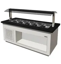 Saro Verwarmd Buffet | PREMIUM LINE | Wit/Graniet | 6x 1/1 GN | 30°C/90°C | Bain-Marie | Verlichte Kap | Wielen (Geremd) | 2300x880x1350(h)mm