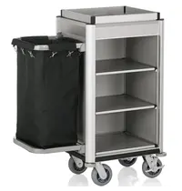 WAS Germany Huishoudwagen | ISABELLA | Aluminium/Hout | 3 Niveaus | Incl. Waszak | Wielen (Geremd) | 950x550x1160(h)mm