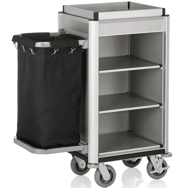 Huishoudwagen | ISABELLA | Aluminium/Hout | 4 Niveaus | Incl. Waszak | Wielen (Geremd) | 950x550x1160(h)mm