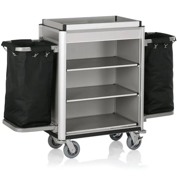 Huishoudwagen | ISABELLA | Aluminium/Hout | 4 Niveaus | Incl. Waszakken | Wielen (Geremd) | 1550x550x1160(h)mm