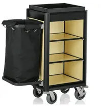 WAS Germany Huishoudwagen | ISABELLA | Aluminium/Hout | 3 Niveaus | Incl. Waszak | Wielen (Geremd) | 950x550x1160(h)mm