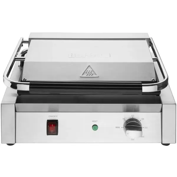 Contact-/Paninigrill | BISTRO | Enkel | Gegroefd Oppervlak 343x227 (Gietijzer) | 50°C/300°C | 2.2kW (230V) | 380x395x210(h)mm