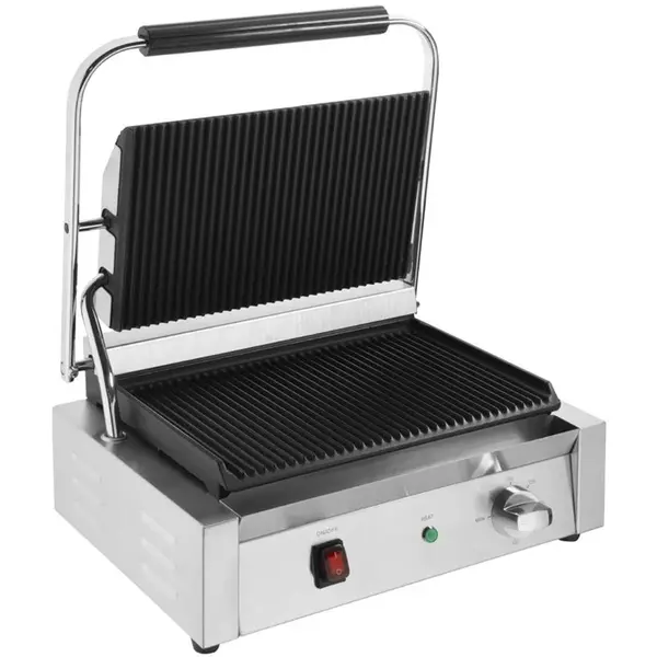 Contact-/Paninigrill | BISTRO | Enkel | Gegroefd Oppervlak 343x227 (Gietijzer) | 50°C/300°C | 2.2kW (230V) | 380x395x210(h)mm