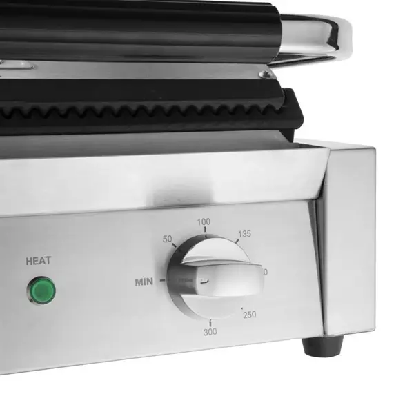 Contact-/Paninigrill | BISTRO | Enkel | Gegroefd Oppervlak 343x227 (Gietijzer) | 50°C/300°C | 2.2kW (230V) | 380x395x210(h)mm