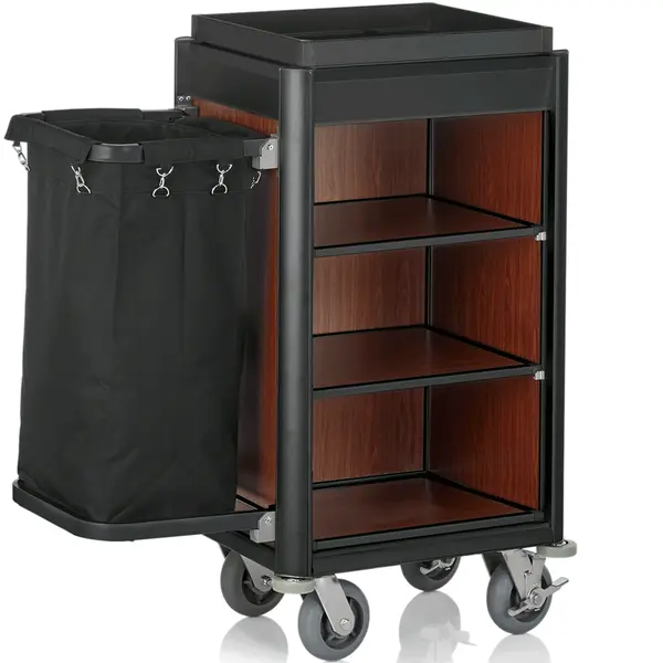 Huishoudwagen | ISABELLA | Aluminium/Hout | 4 Niveaus | Incl. Waszak | Wielen (Geremd) | 950x550x1160(h)mm