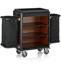 WAS Germany Huishoudwagen | ISABELLA | Aluminium/Hout | 4 Niveaus | Incl. Waszakken | Wielen (Geremd) | 1550x550x1160(h)mm 