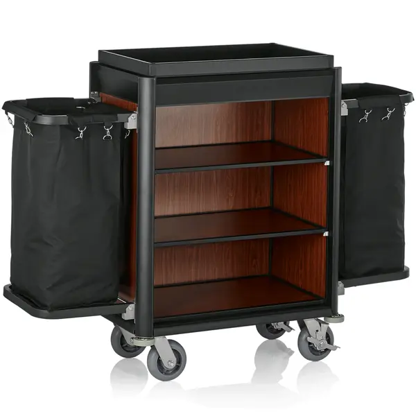 Huishoudwagen | ISABELLA | Aluminium/Hout | 4 Niveaus | Incl. Waszakken | Wielen (Geremd) | 1550x550x1160(h)mm