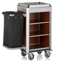 WAS Germany Huishoudwagen | ISABELLA | Aluminium/Hout | 4 Niveaus | Incl. Waszak | Wielen (Geremd) | 950x550x1160(h)mm 