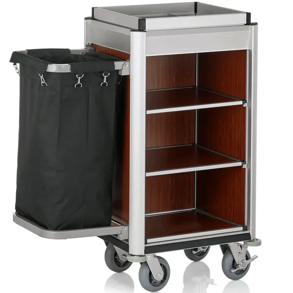 Huishoudwagen | ISABELLA | Aluminium/Hout | 4 Niveaus | Incl. Waszak | Wielen (Geremd) | 950x550x1160(h)mm