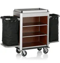 WAS Germany Huishoudwagen | ISABELLA | Aluminium/Hout | 4 Niveaus | Incl. Waszakken | Wielen (Geremd) | 1550x550x1160(h)mm 