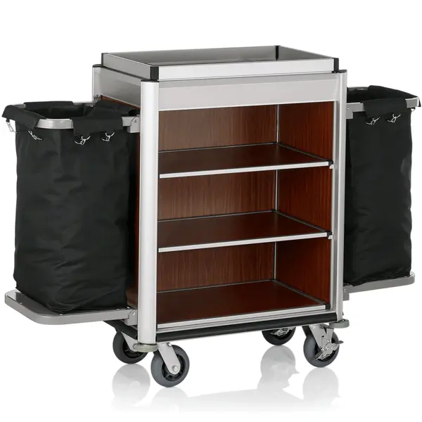 Huishoudwagen | ISABELLA | Aluminium/Hout | 4 Niveaus | Incl. Waszakken | Wielen (Geremd) | 1550x550x1160(h)mm