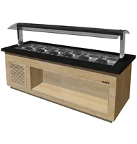 Saro Verwarmd Buffet | PREMIUM LINE | Houtlook/Graniet | 6x 1/1 GN | 30°C/90°C | Bain-Marie | Verlichte Kap | Wielen (Geremd) | 2300x880x1350(h)mm