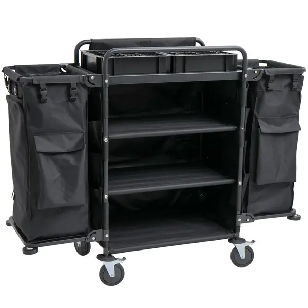 Huishoudwagen | Staal/Nylon | 3 Niveaus | Incl. Waszakken | Wielen (Geremd) | 1500x550x1100(h)mm