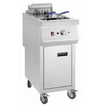 Buffalo Friteuse | Elektrisch | 20L | 60°C/190°C | 12kW (400V) | Aftapkraan | Wielen (Geremd) | 394x750x1014(h)mm