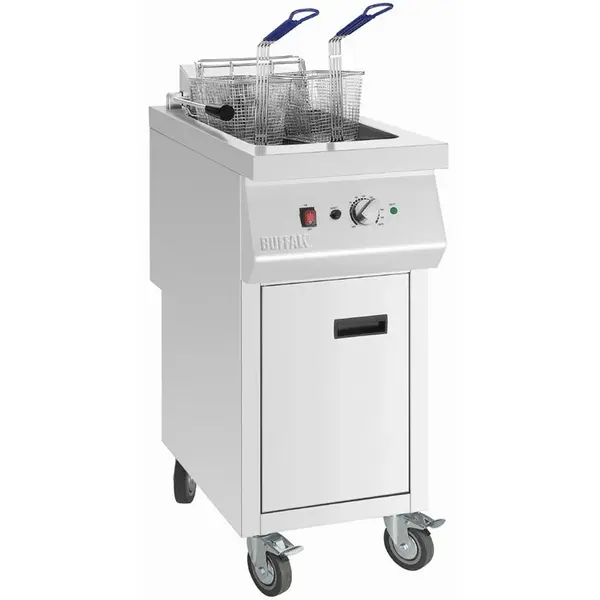 Friteuse | Elektrisch | 20L | 60°C/190°C | 12kW (400V) | Aftapkraan | Wielen (Geremd) | 394x750x1014(h)mm