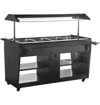 Buffalo Verwarmd Buffet | Zwart | 4x 1/1 GN | 30°C/90°C | Bain-Marie | Liftkap (Verlicht) | Wielen (Geremd) | 1058x740x1356(h)mm