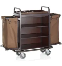 WAS Germany Huishoudwagen | Staal/Hout | 3 Niveaus | Incl. Waszakken | Wielen (Geremd) | 1460x500x1200(h)mm