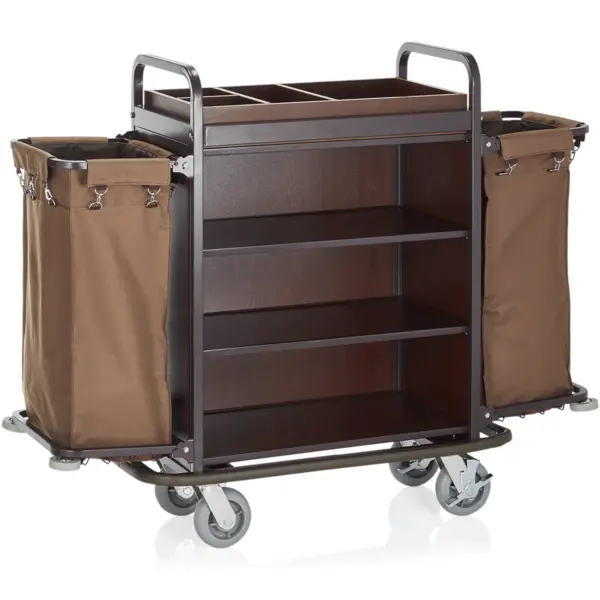 Huishoudwagen | Staal/Hout | 3 Niveaus | Incl. Waszakken | Wielen (Geremd) | 1460x500x1200(h)mm