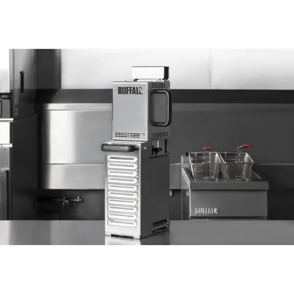 Frituurolie Filtermachine | RVS | 5µm-Filtering | Verwisselbare Filters | 0.5kW (230V) | Incl. Filterpapier | 195x313x542(h)mm