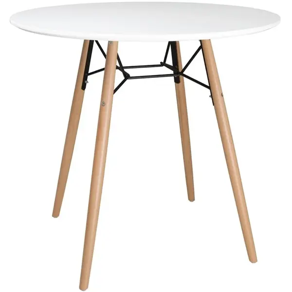 Tafel | ARLO | Hout/Staal | Wit Blad | Zwart/Houten Frame | Indoor | Ø798x740(h)mm