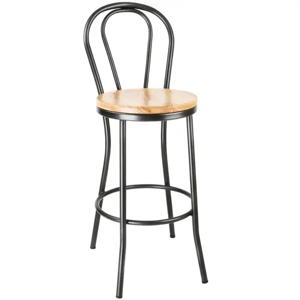 Barkruk | CLARISSE | Hout/Staal | Hout (Rubber) | Zwart Frame | Indoor | 430x505x1110(h)mm